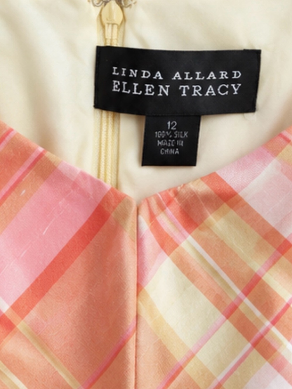 Vintage Linda Allard Ellen Tracy 100% Silk Plaid Dress Size 12 - Picture 3 of 9